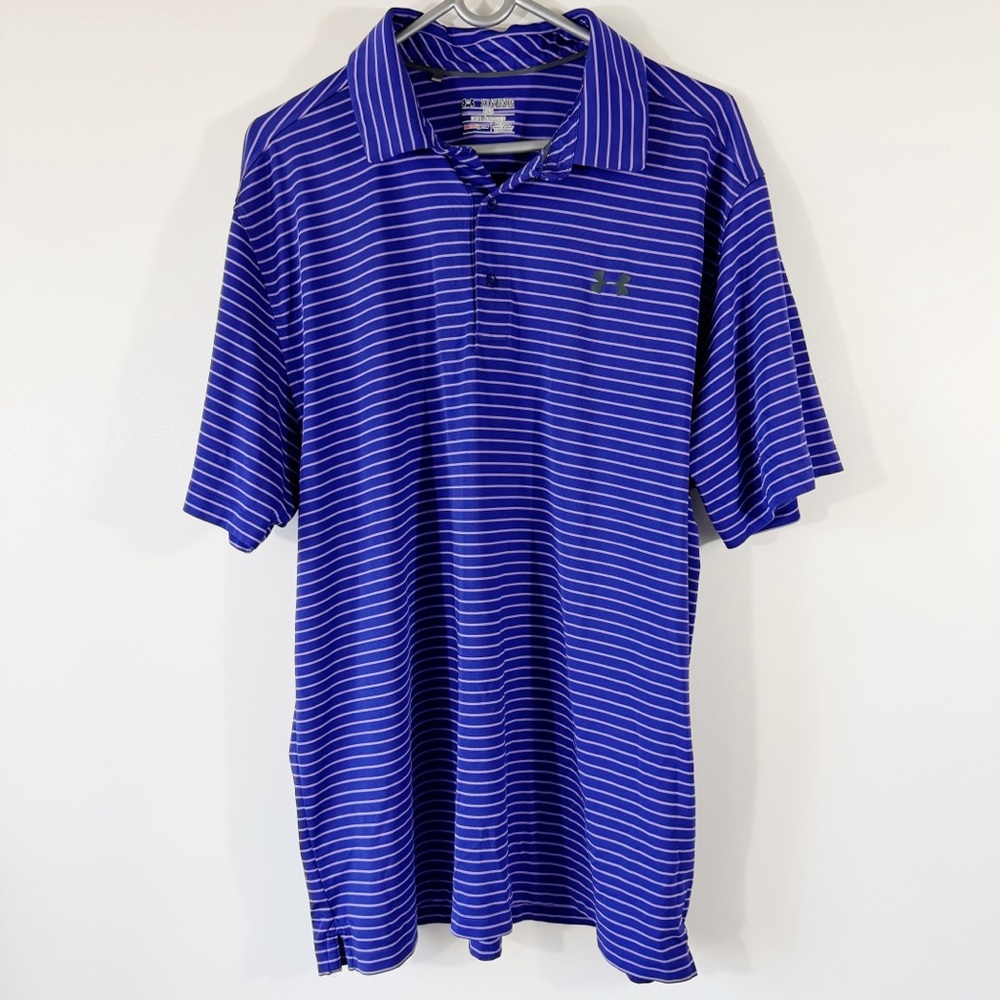 Men’s Under Armour Purple Striped Coldblock Polo Shirt Size 2XL